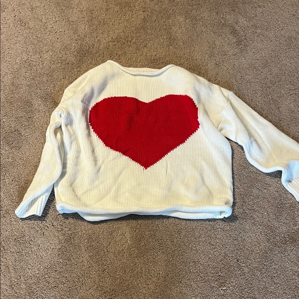 Main Strip White Sweater with Red Heart